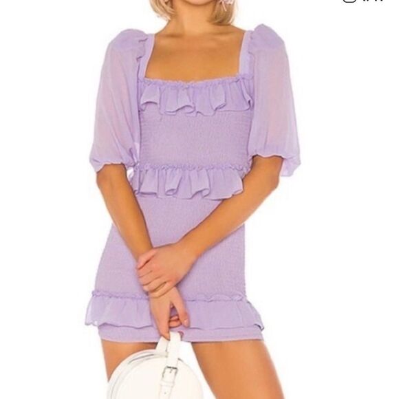 💜 Lover’s + Friends Revolve Lavender Off Shoulder Smocked Bodycon mini dress - Picture 2 of 10
